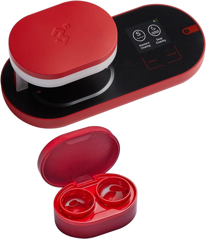 3N ReO2 Contact Lens Cleaner, Electrophoresis Technology, with Mirror and Tweezer, Deep Clean Soft Lens, Long-Term and Colored Contact Lens, Non-ultrasonic Cleaner (Red) - Image 1